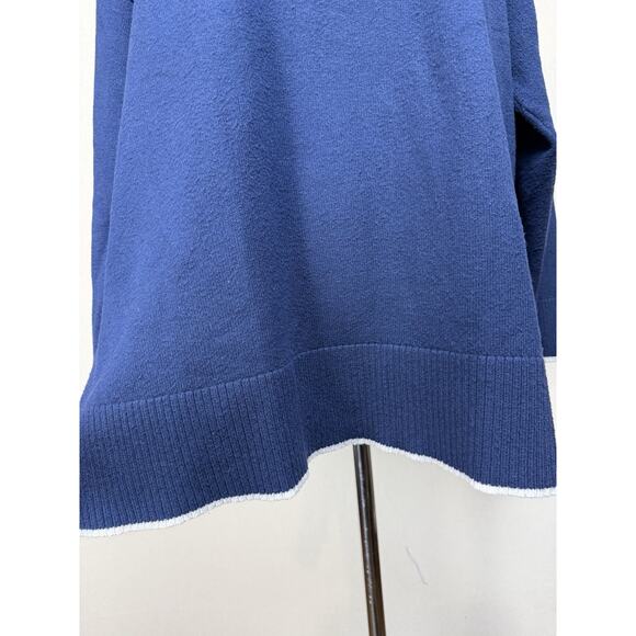 Ann Taylor Women's Sz XXL Sweater Tunic Navy Blue Boat Neckline White Trim - Picture 2 of 13